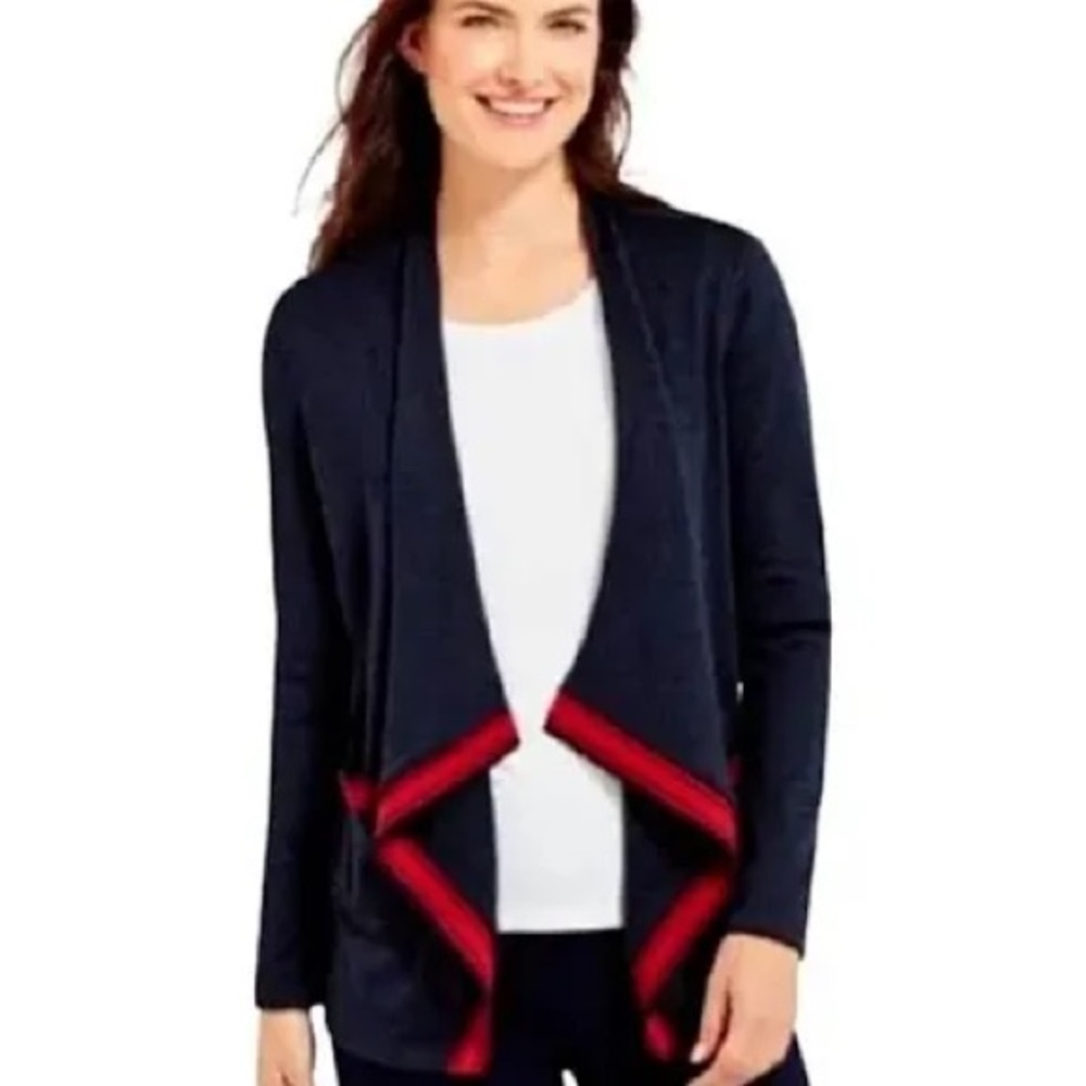 Talbots Colorblock Navy Red Sweater Size Large Petite